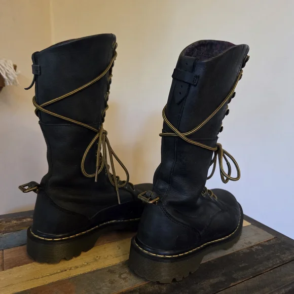 Dr. Martens Black Combat Boots with Floral Lining - Picture 2 of 6